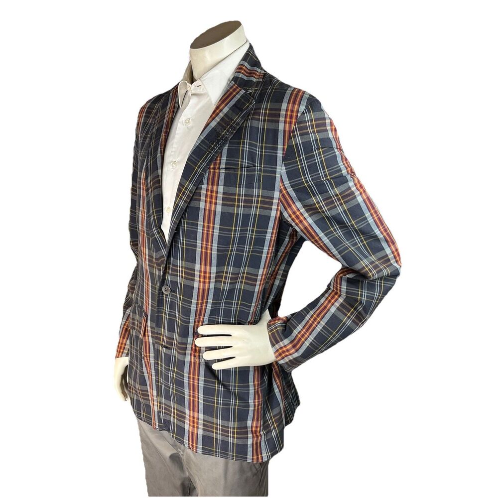 Polo Ralph Lauren Vtg 90s Distressed Madras Plaid Sport Coat Blazer 44R Preppy - Picture 4 of 16